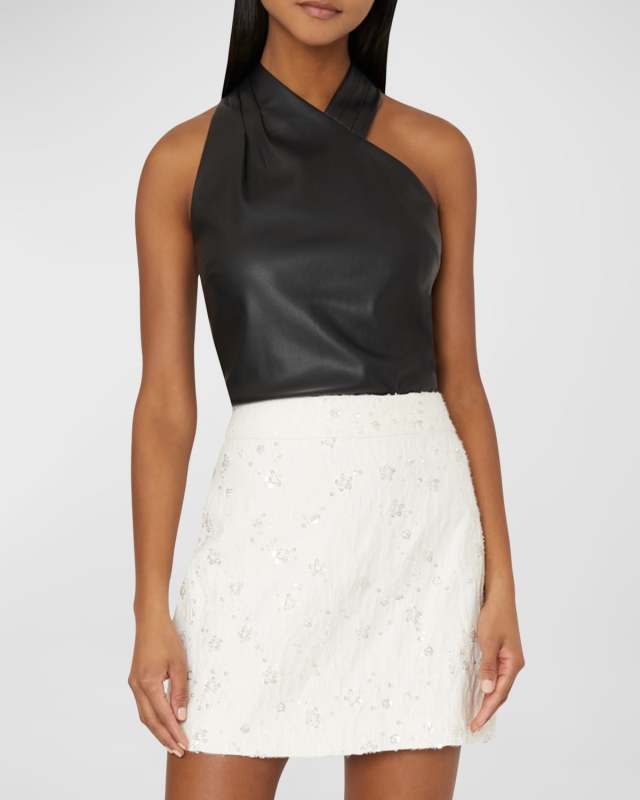 Preston Pleated Vegan Leather Halter Top